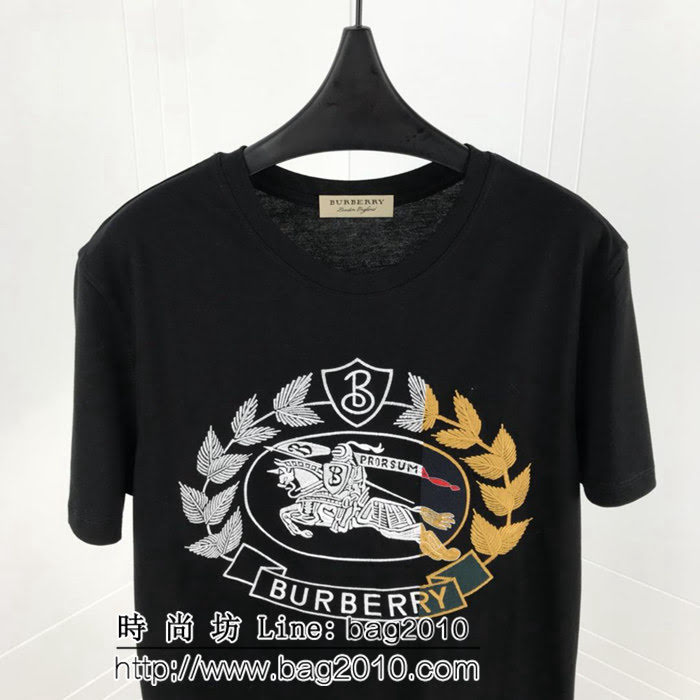 BURBERRY巴寶莉 19早春新款 典藏刺繡騎士戰馬徽章 純棉黑色 男款短袖 ydi1796